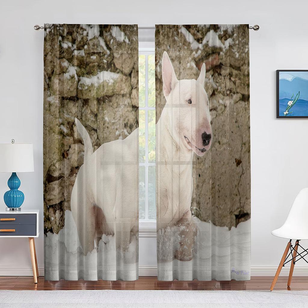 Bull Terrier Dog Animal Print Tulle Curtain for Home Decor Window Decor Bedroom Kitchen Living Room Modern Sheer Voile Curtains