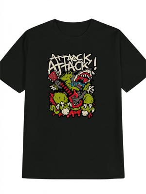 Casual Graphic T-shirt - Black Monster Guitar & "ALL ATTACK" Print