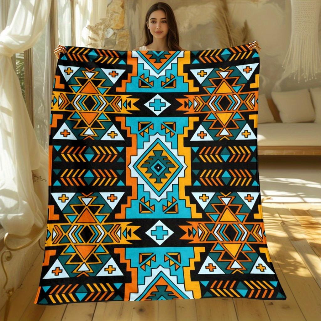 Southwest Aztec Throw Blanket Cute Tribal Geometric Pattern Cozy Bed Blankets Luxury Decor for Sofa Couch Bed Living Room Travel