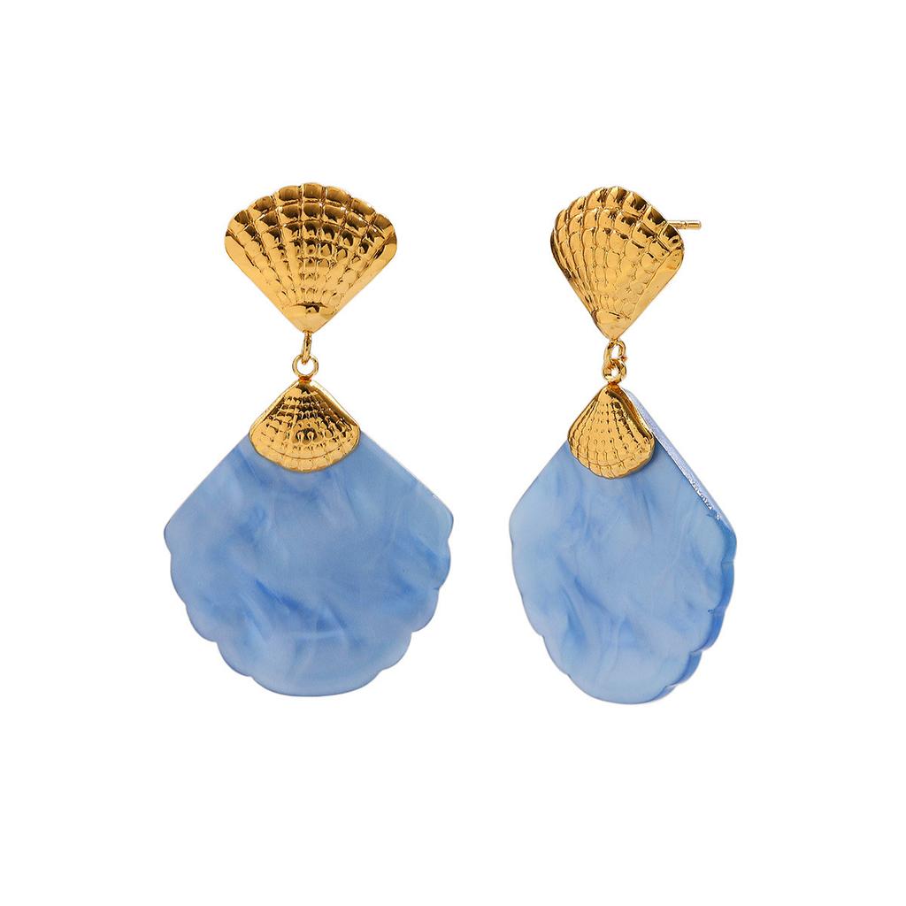 European and American Colorful Shell Earrings Fashion Exaggerated Personality Resin Stud Earrings Temperament Celebrity Style Retro Stainless Steel