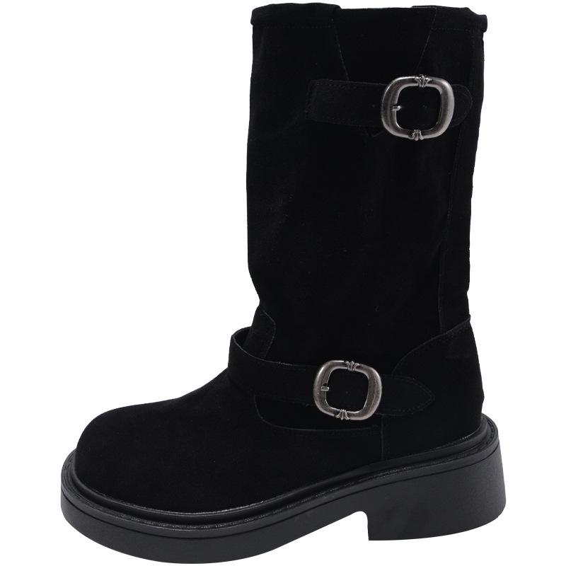 Platform-soled locomotive short boots women's 2025 autumn new Internet celebrity mid-tube Martin boots retro western cowboy stacking boots