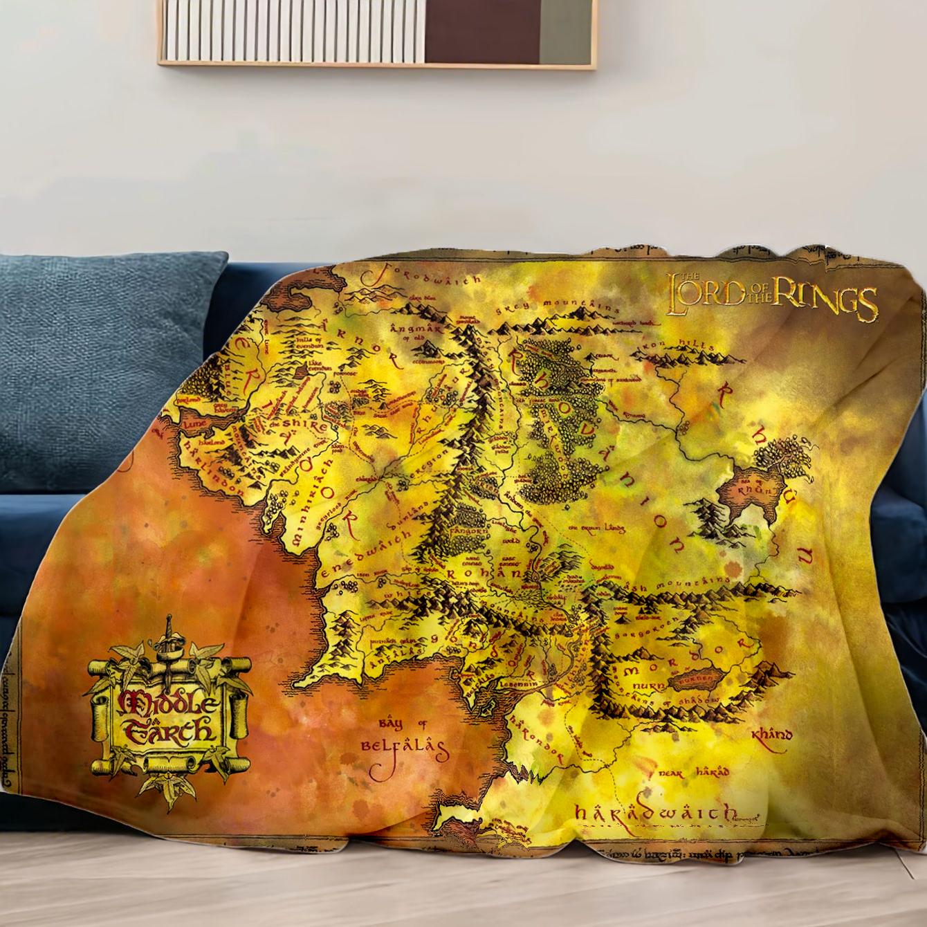

130cm×150cm Middle Earth Map l-Lords Of The R-Rings Fuzzy Blankets Movie Funny Throw Blankets for Home Hotel Sofa Bedspread 130x150cm