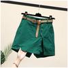 Women's Summer Korean Style High Waist A-Line Pure Cotton Shorts Skirt with Belt