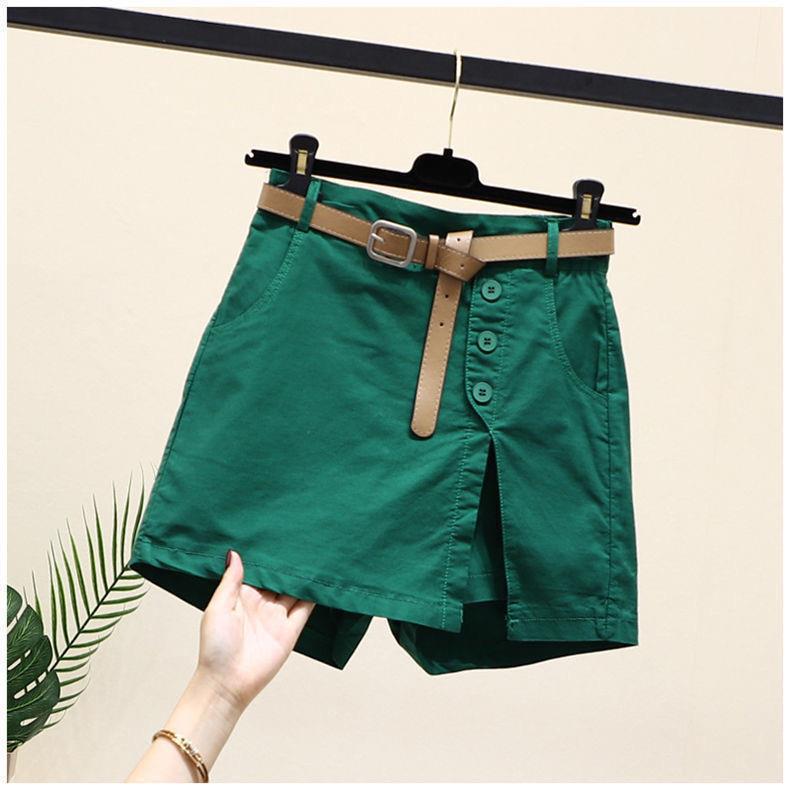 Women's Summer Korean Style High Waist A-Line Pure Cotton Shorts Skirt with Belt