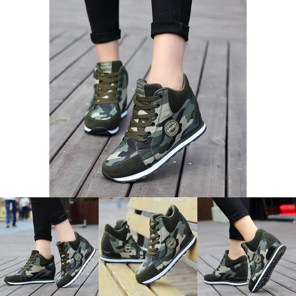 Classic Camouflage High-top Sport Shoes For Women With Height Boosting 6.5cm Sole