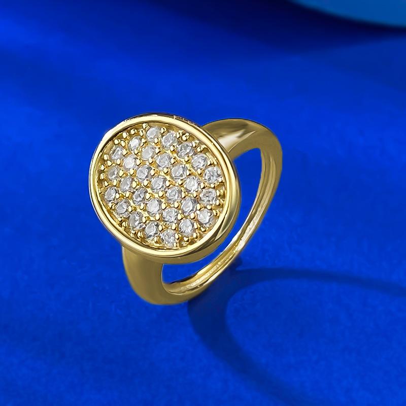 Jewelry Pure Gold-Plated Antique Oval Inlaid Diamond Ring High-End Light Luxury