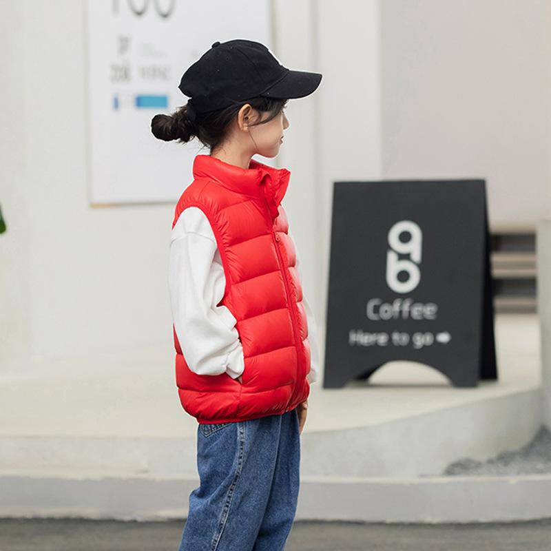 Chlapecké a dívčí top zimní dětské oblečení lehké a tenké dětské ramenní stojáček jednobarevná teplá péřová bunda vesta