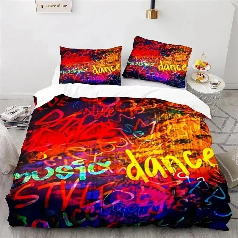 

Top Graffiti Hip Hop Modern Street Art Bedding Set Boys Girls Twin Queen Size Duvet Cover Pillowcase Bed For Kids Adult bedding 70x133cm 2pcs