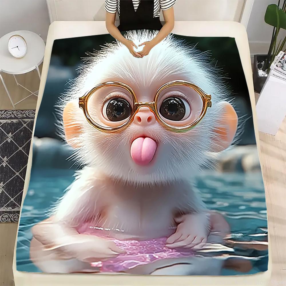 Cute Monkey Pattern Print Flannel Blanket, Soft Warm Throw Blanket Nap Blanket For Couch Sofa Office Bed Camping Trave Blanket 75x90cm
