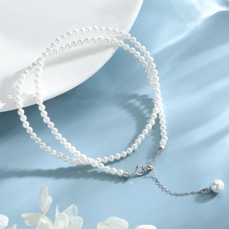 S925 Silver Versatile Simple Pearl Necklace Temperament Fashion Niche Design Collarbone Chain