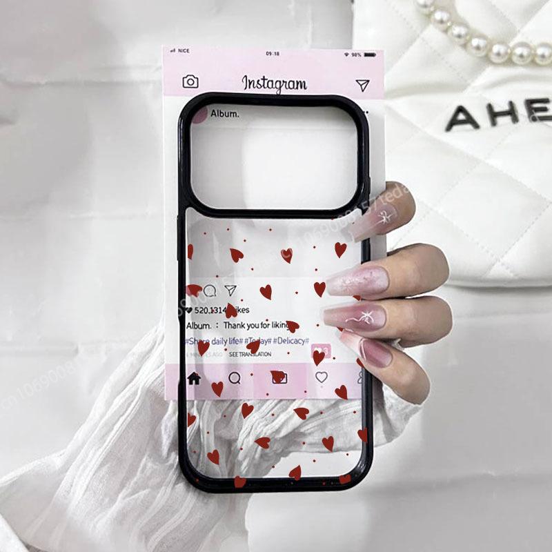 Fashion Pink Purple Love Heart Phone Case For iPhone 17 Pro Max 16 15 13 14 12Mini 11 Pro XS XR 8Plus Cute Clear Hard Cover Capa
