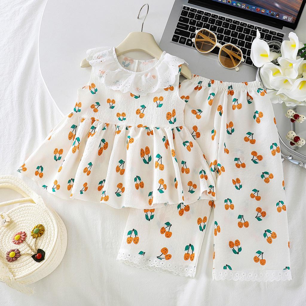 Girl Summer Floral Tank Top And Shorts Set With Soft Polyester For Toddler Playtime