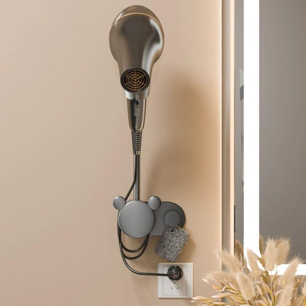 Wall-Mounted Hair Dryer Holder No Punching Bathroom Storage Rack Blower Bracket  Toilet