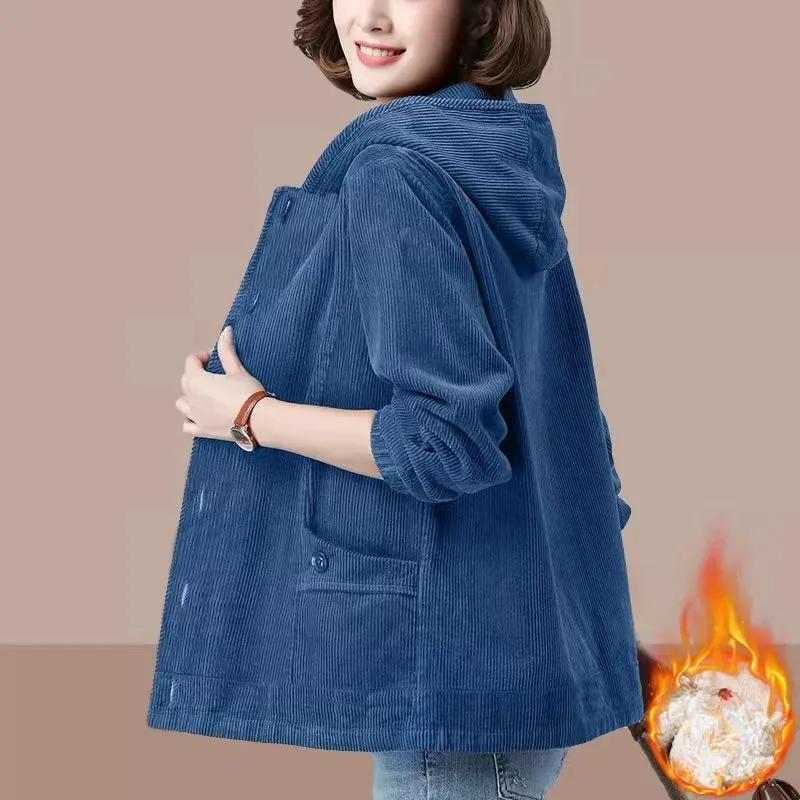 Plus Size Plus Velvet Thick Corduroy Jacket Women Autumn and Winter Large Size Loose Warm Cotton Coat Women