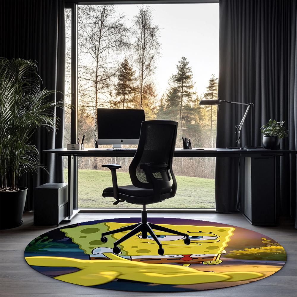 SpongeBob Printed Round Rug Carpet Chair Rug Area Rug Entryway Doormats,for Office Chair Living Room Bedroom Kitchen Room.