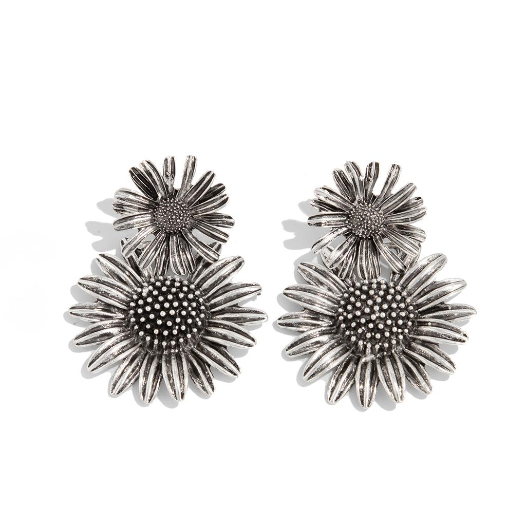 PuRui Vintage Sunflower Alloy Earrings Drop for Women Exaggerate Daily Party Banquet Earrings Y2K Zircon Accessories 2025 New