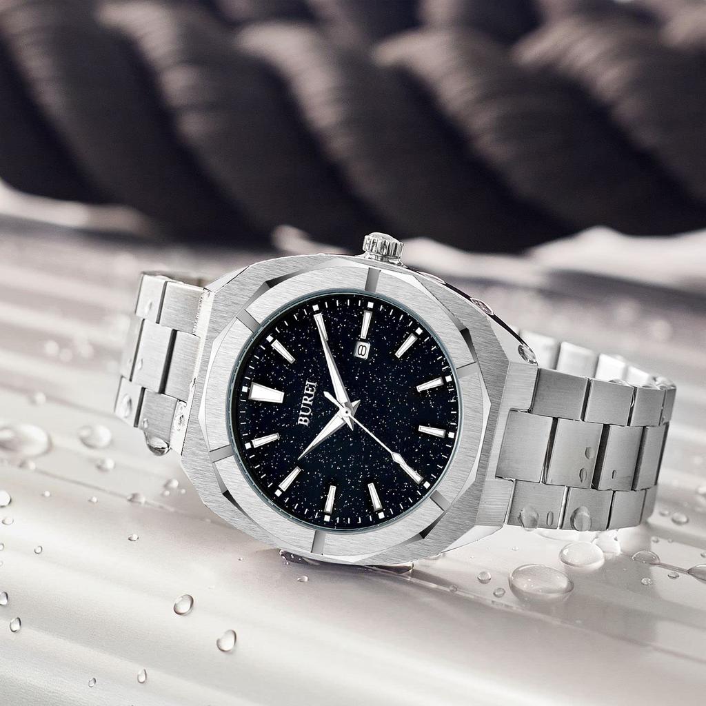 BUREI Analog Quartz Simple for Watch T Men's Watch, Design, Waterproof, Black, Popular, Stylish, Gentlemen, Business, Casual, Luminous,