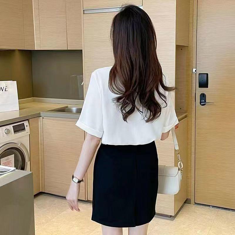 2025 Dámská šifonová košile s krátkým rukávem pro práci - nemačkavá, tenká, k dispozici plus size