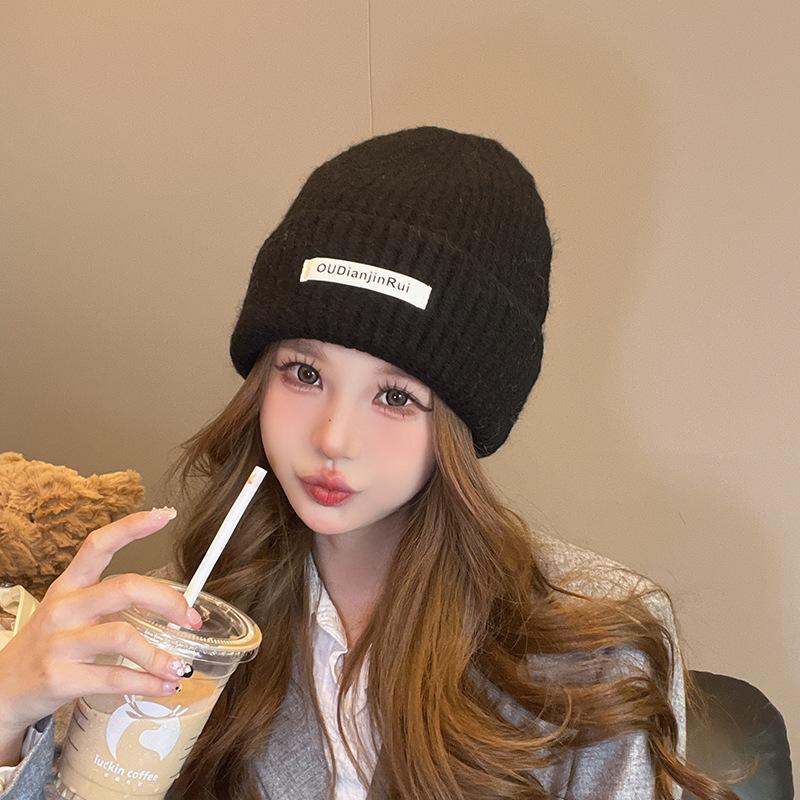 

Maillard Coffee Autumn and Winter Warm Hat for Women Korean Style Letters with Face Small Knitted Hat for Students Versatile Woolen Hat Trendy M（56-60cm）