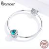 BAMOER 925 Silver Winding Blue Round Beads for Jewelry Making Blue Glass Crystal Charm Fit Bracelet