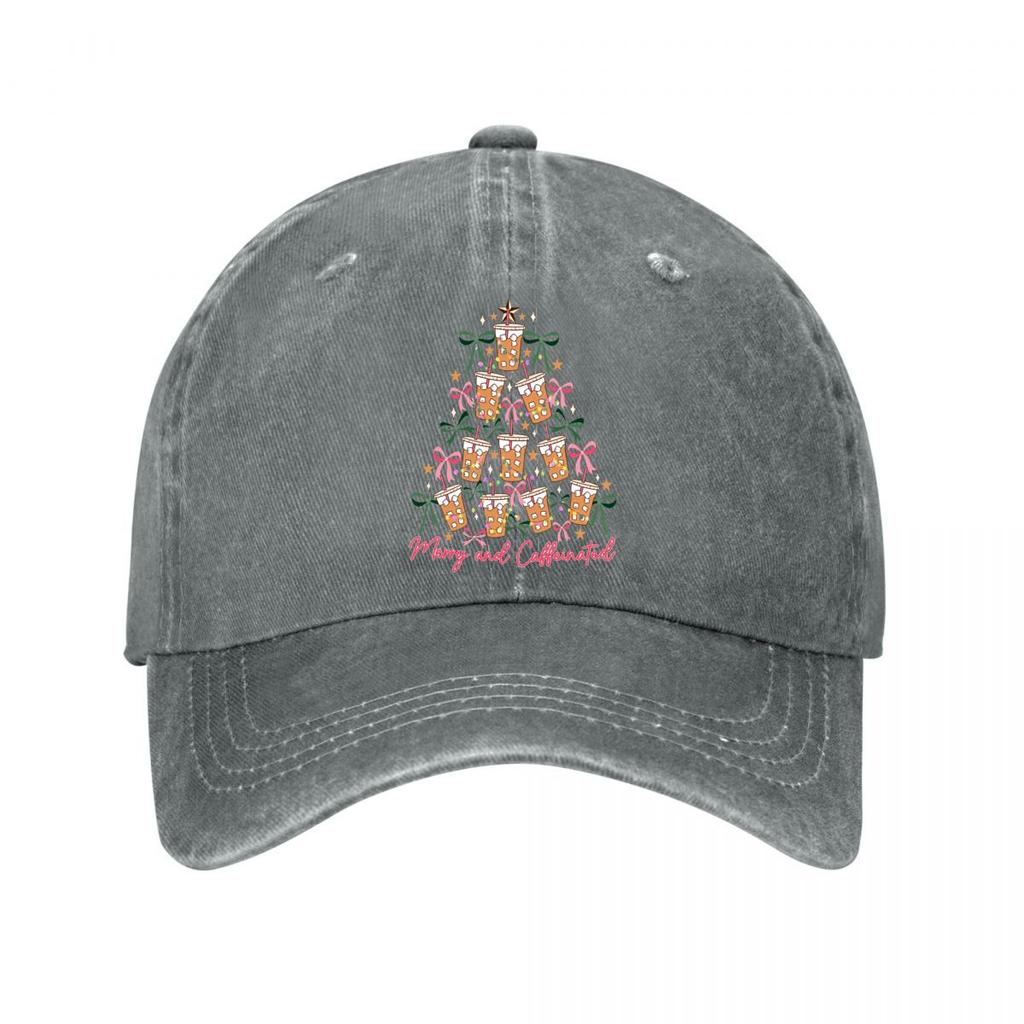 Merry Caffeinated Iced Coffee Christmas Tree Washed Baseball Cap Outdoor For Womens Unisex FeUnisex