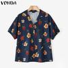 VONDA Summer Vintage Women V Neck Short Sleeve Floral Print Holiday Casual Blouse