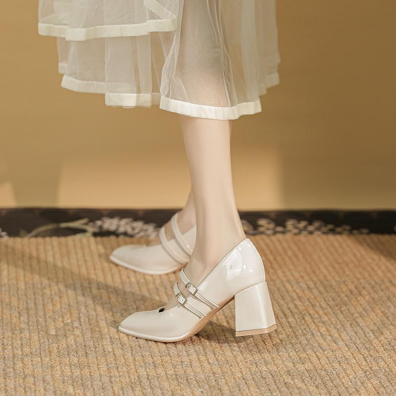 

Туфли Мэри Джейн простого стиля с квадратным носком, с открытым верхом, для работы, тост, для помолвки, свадебные, на высоком толстом каблуке, одинарные, женские 40