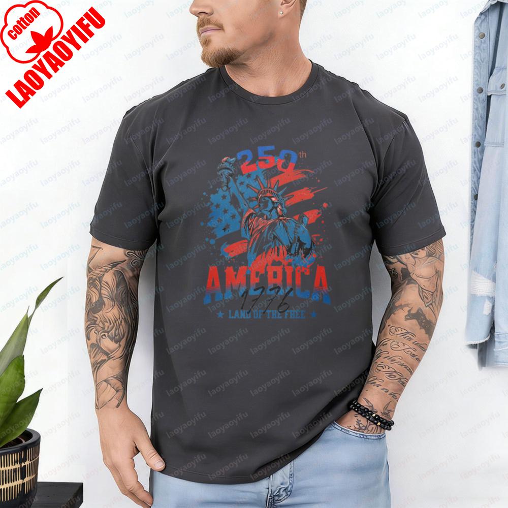

America 250th Anniversary TShirt Statue of Liberty Patriotic Casual Cotton Tee Independence Day Classic Fashion Men Streetwear S