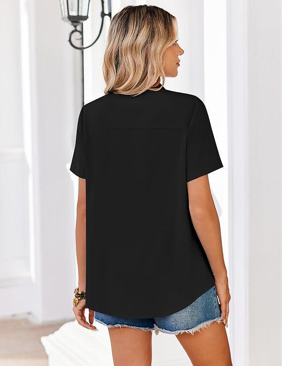 Chemise Boutonnée Manches Courtes Couleur Unie pour Femme - Haut Business Casual/Formel pour le Travail, Collection Printemps/Été 2026