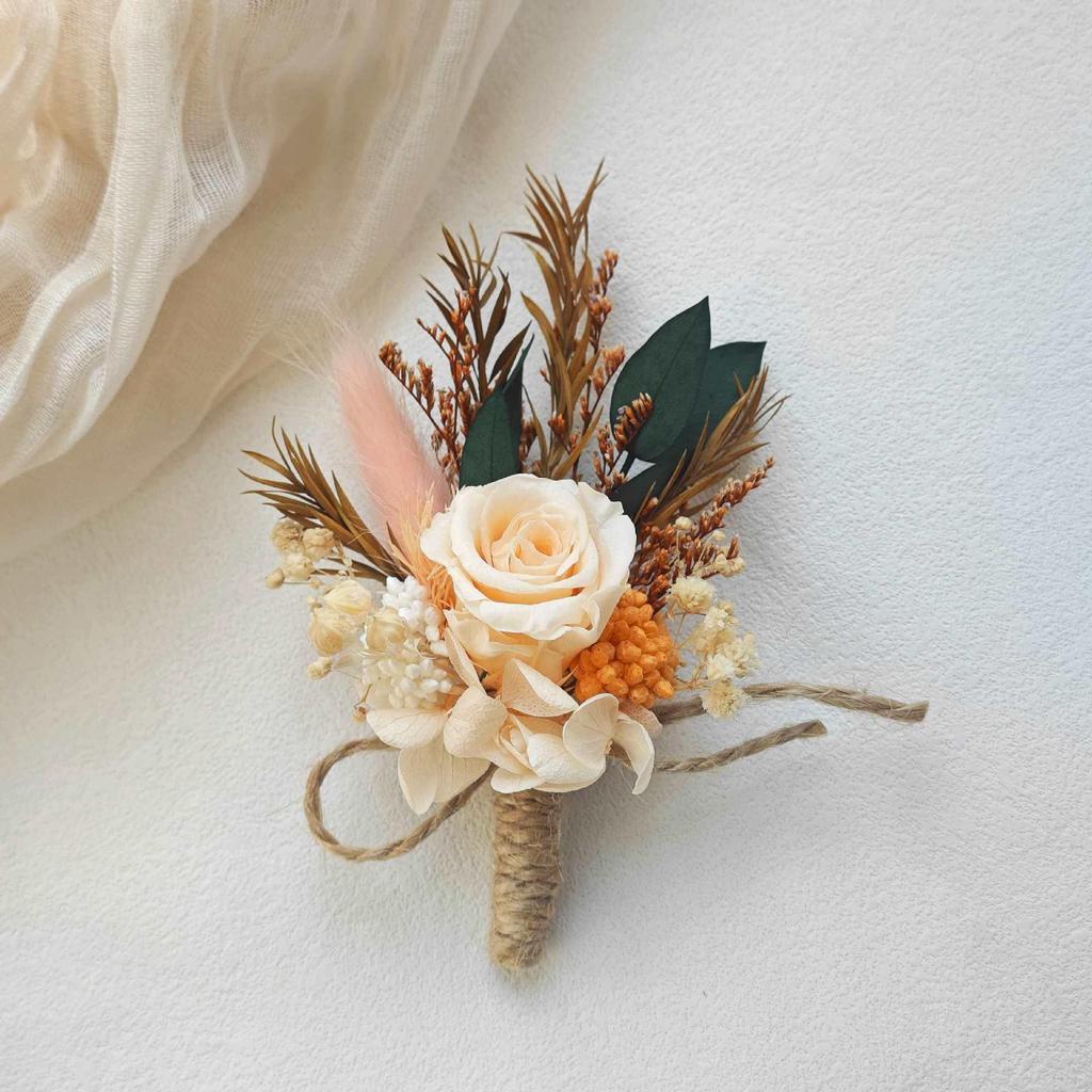 Preserved Flower Wedding Boutonniere & Wrist Corsage Set