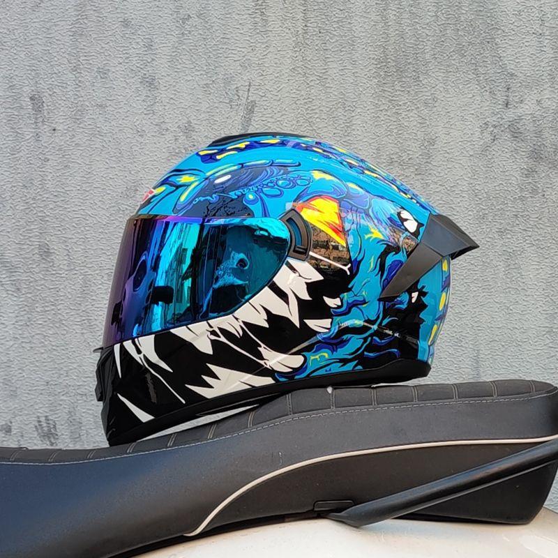 Motorcycle Helmet Men and Women Double Lens Party Sports Car Helmet New National Standard Four Seasons Personalized Bluetooth