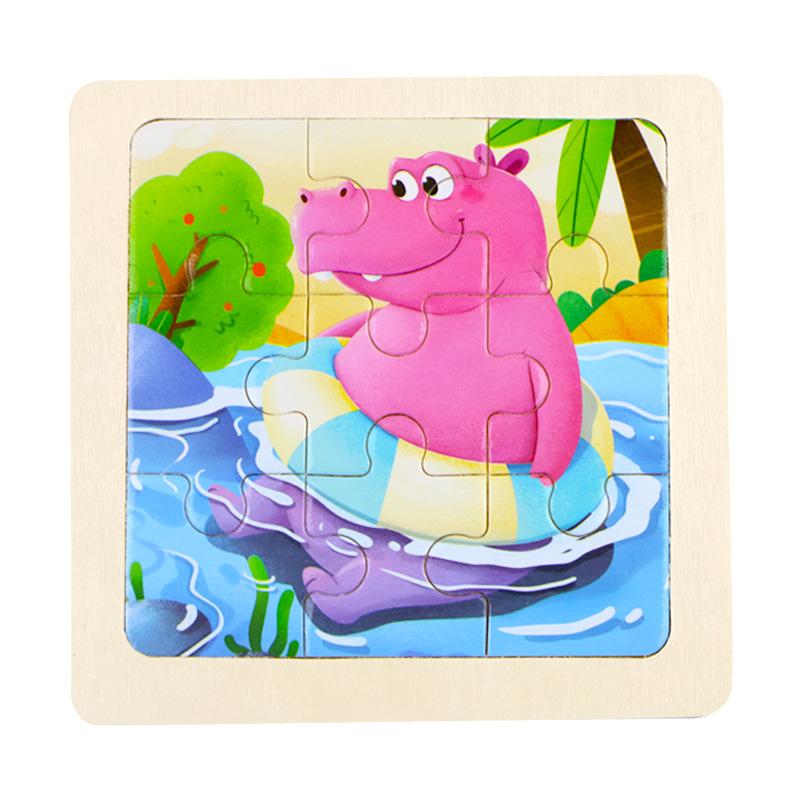 Small Children's 9-piece Wooden Plane Puzzle Cartoon Animation Puzzle Baby Educational Early Education Toy