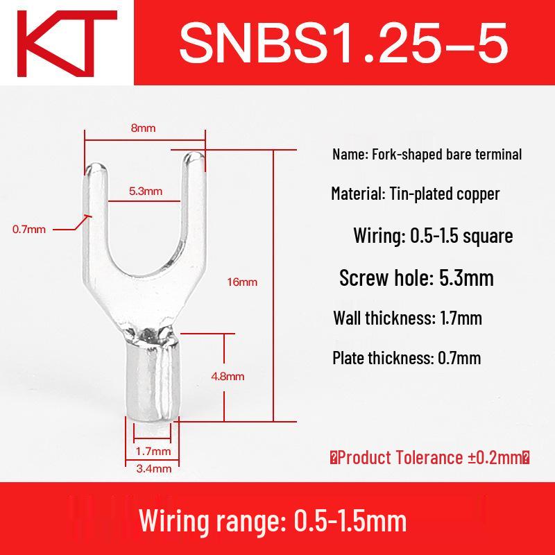 Kaisheng Fork Type Copper Cold Crimp Terminal Y Type (SNB1.25-3/4/5/6/8)