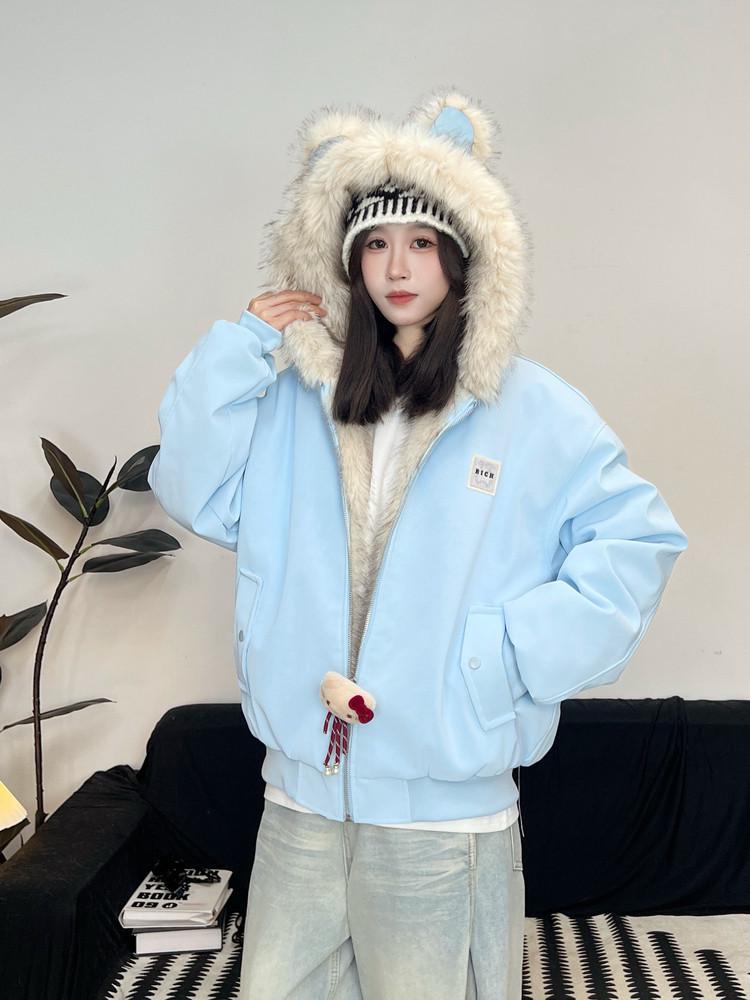 Amerikanischer Stil Damen Baumwolljacke mit Pelzkragen - Dicke, Warme und Lockere Kapuzen-Oberbekleidung für Paare