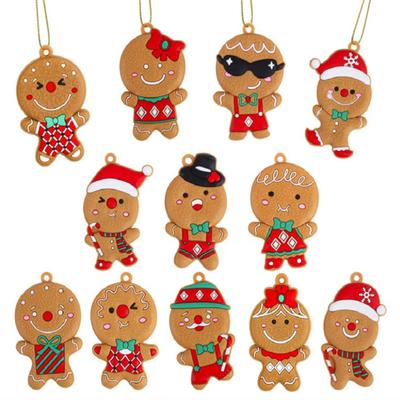 12Pcs Ginger Man Clay Figurine Multi-Purpose PVC Gingerbread Pendants Ginger Man DIY Drop Ornament New Year Gift for Friends