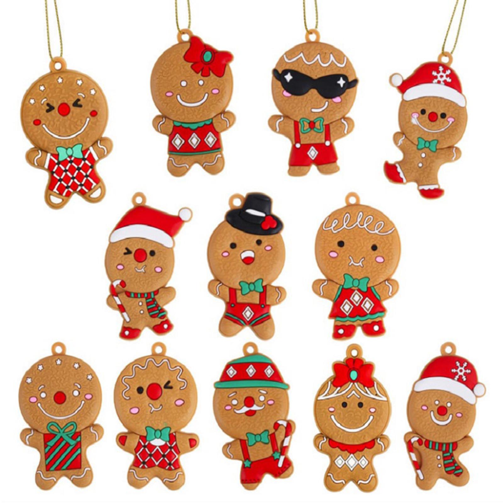 

12Pcs Christmas Gingerbread Ornaments Multi-Purpose Lovely Hanging Decorations Ginger Man DIY Drop Ornament for Xmas Tree Decor коричневый