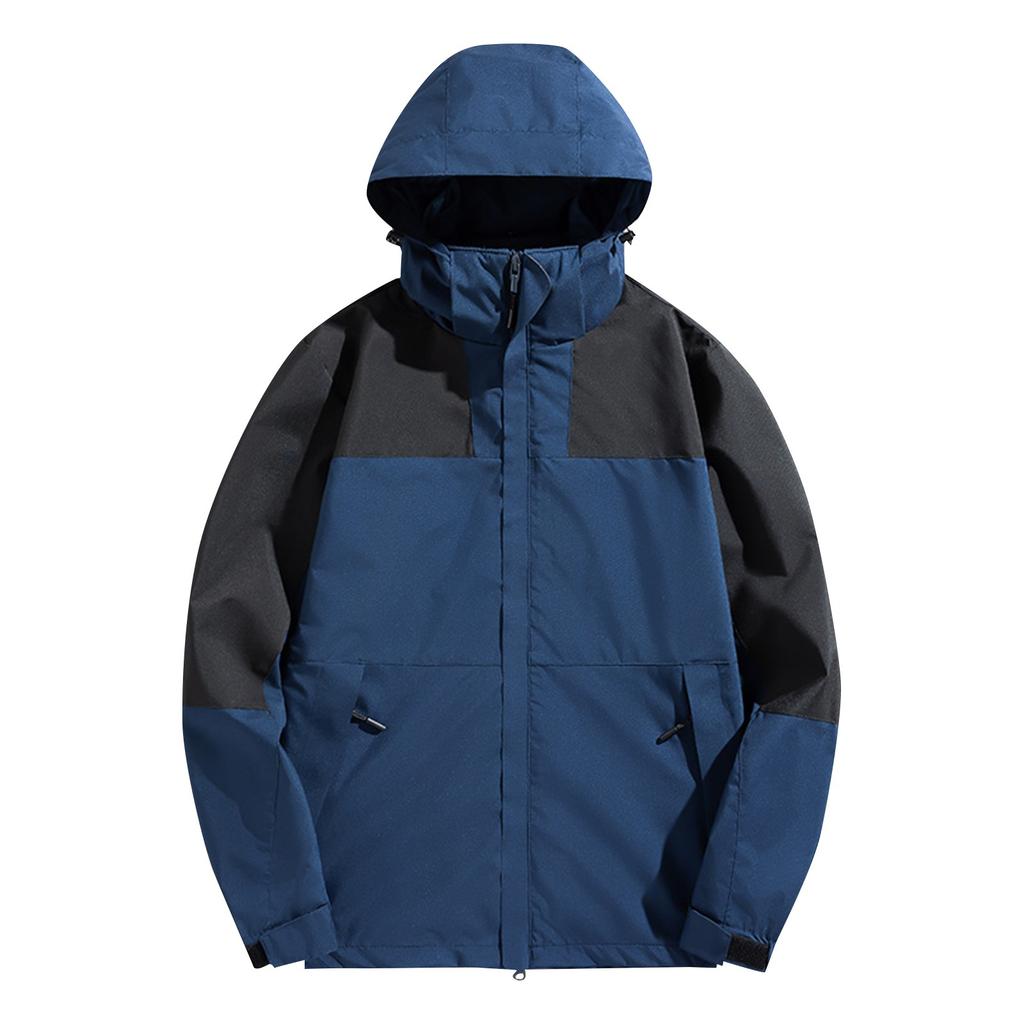 Unisex Lockere Passform Schulterabfall Farbblock Windjacke Mit Kapuze Outdoor Wasserdicht Shell Mantel