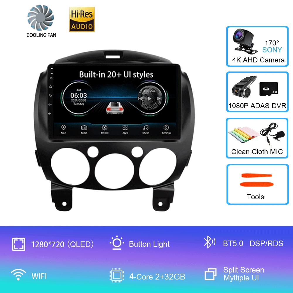 Android 14 For MAZDA 2 Mazda2 2007 2008 2009 2010 - 2014 Car Radio Stereo Player Support Tablet WiFi GPS Navigation 360 Camera