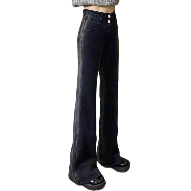 Women's Plus Size High-Waist Micro-Flare Jeans - Retro Color-Block Design for Spring/Autumn
