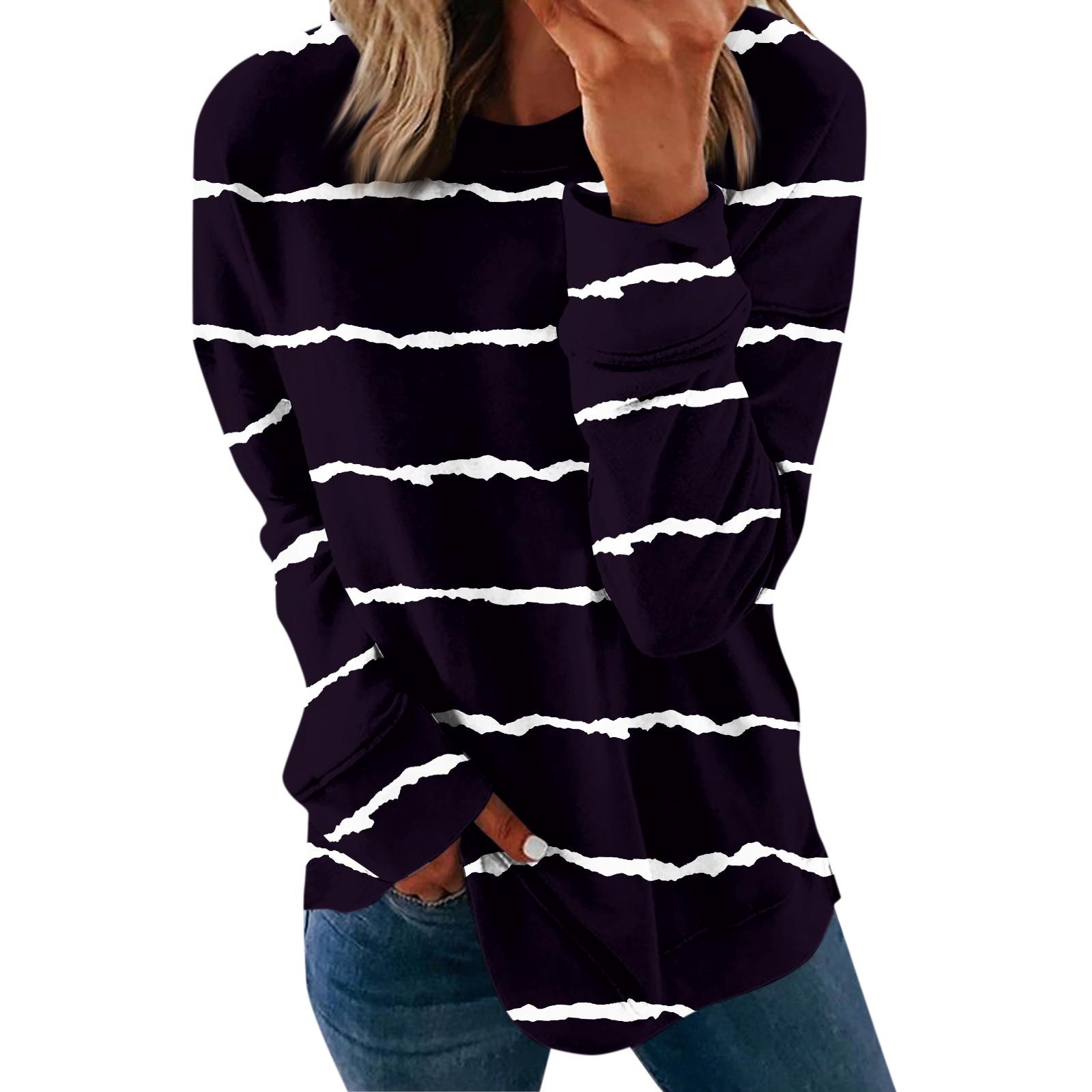 

Женская осенне-зимняя повседневная футболка с круглым вырезом и пуловером с длинными рукавами с принтом M разноцветный