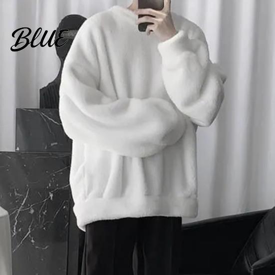 Loose Men Sweatshirt Daily Wear Cozy Winter O Neck Solid Color Top for