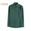 Men Spring Fall Shirt Frence Style Turn-down Collar Slim Fit Waffle Texture Single-breasted Long Sleeves Pure Color Mid Length Young Formal Business