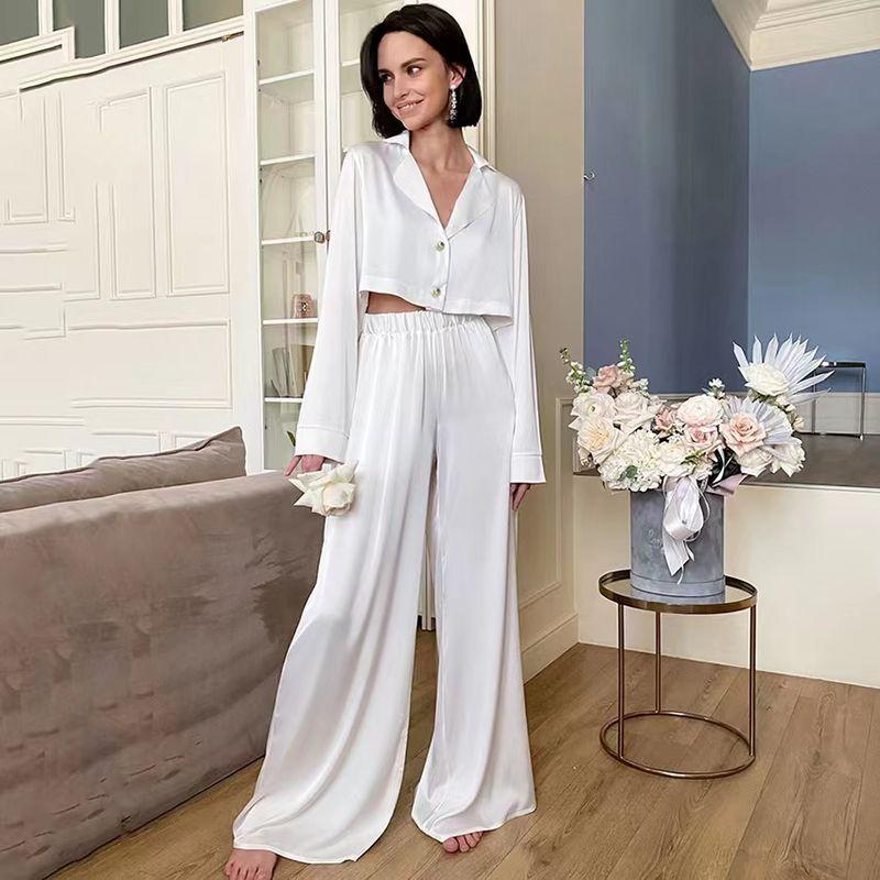 

Fashion Wind New New Fashion Short Tops Loose Pants Two-piece Set Top Long Pants Suit White S