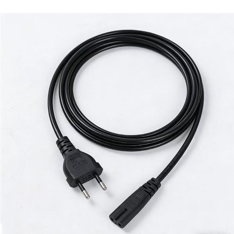 Euro Two-Pin Figure-Eight Power Cord, 2-Core, 0.75mm², AC Plug.