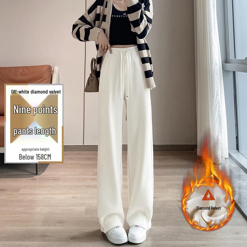 Women's Narrow and Wide-Leg Chenille Sweatpants, Fleece-Lined for Autumn/Winter 2024, Straight-Leg Casual Design.