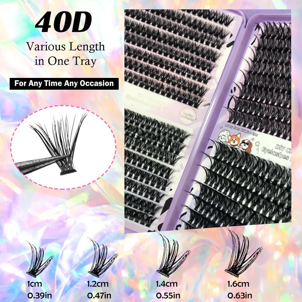 Large Capacity 40D Dense Mixed Eyelash Book: Feather Flow European & American Style Single Cluster Lazy Self-Grafting False Eyelashes