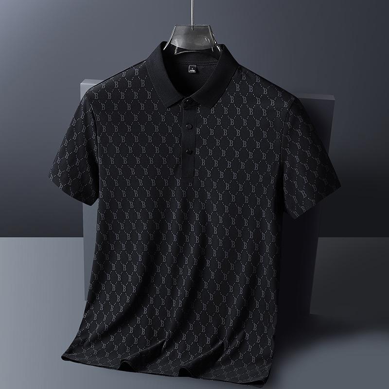 Men's Summer Ice Silk Short Sleeve Polo - Casual, Lightly Elastic, Mature Lapel T-Shirt.