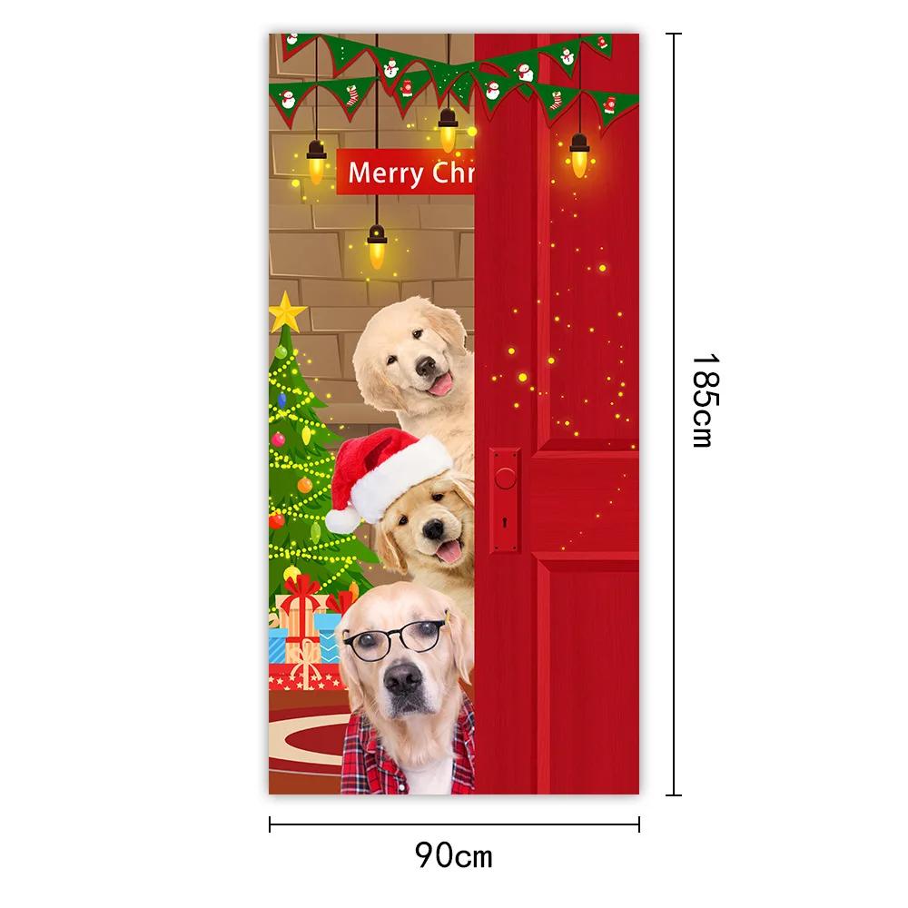 Christmas Outdoor Decoration 2025 Santa Clause Elf Puppies Door Hanging Cloth Background Cloth Party Decors Tapestry Door Cover