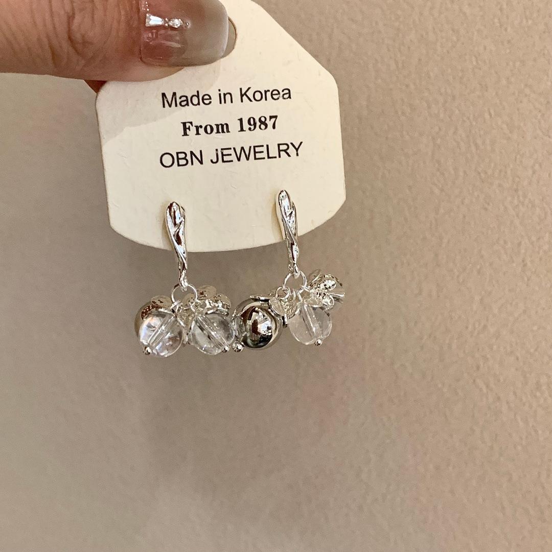 Transparent Glass Water Ball Earrings Pearl Drop Luxury Ear Jewelry