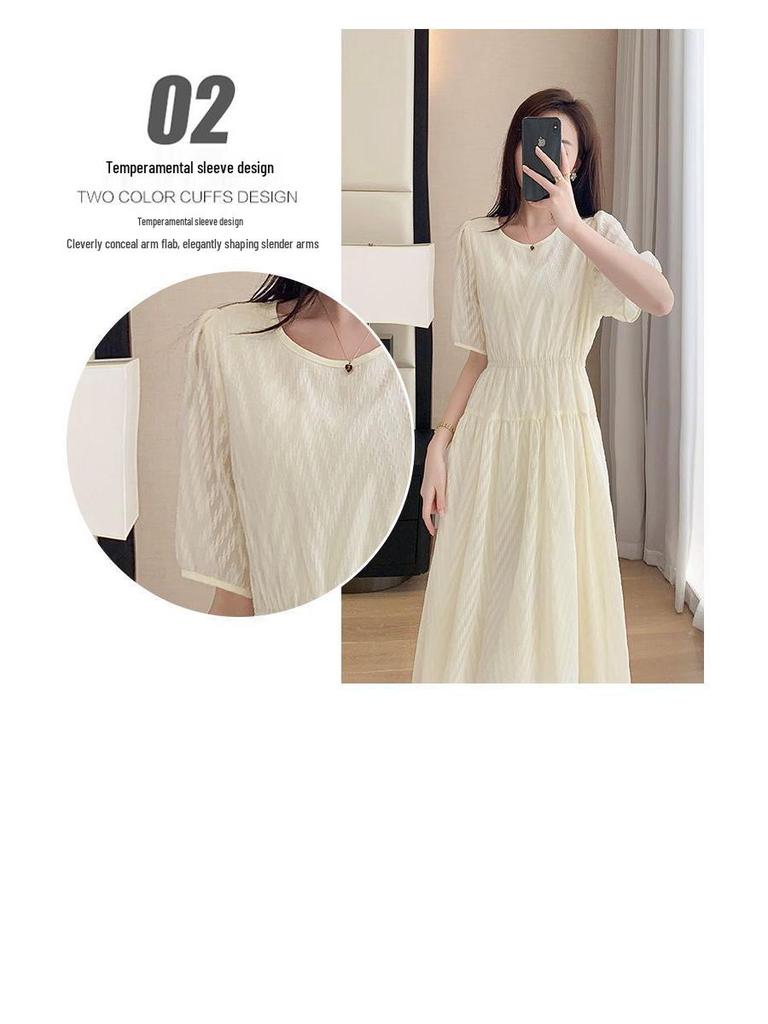 Elegant Mid-Length Chiffon Dress - Summer 2025, Round Neck, Slimming, Flattering Fit